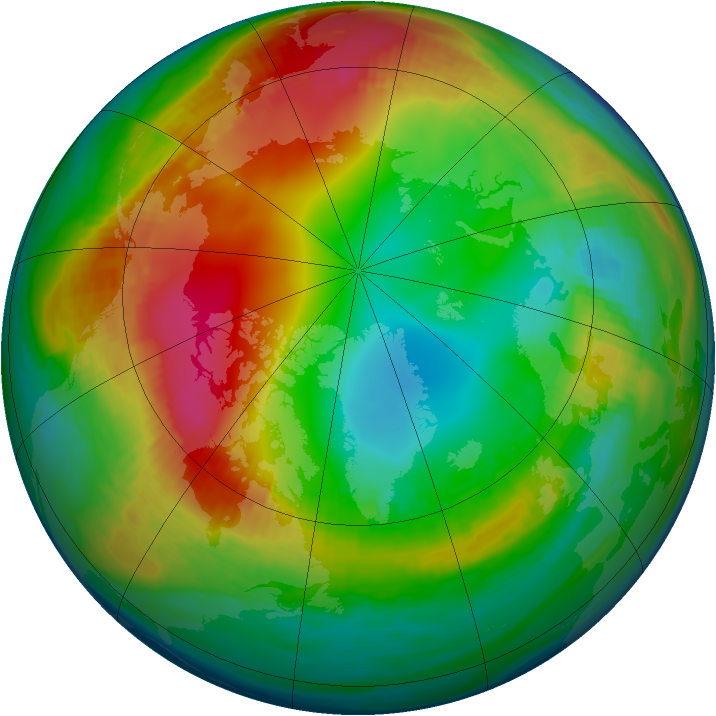 Arctic ozone map for 25 January 1990